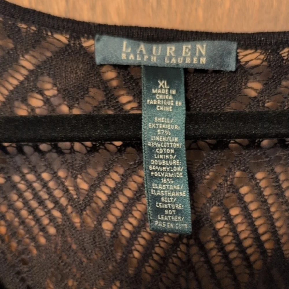 Lauren Ralph Lauren Elegant Black Knit Dress with Suede Leather Belt XL - Picture 4 of 11